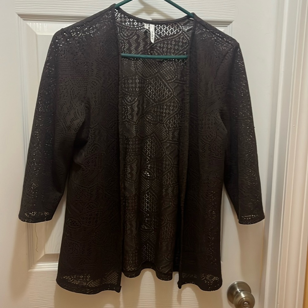 Studio Y, size Large. Brown sheer cardigan.